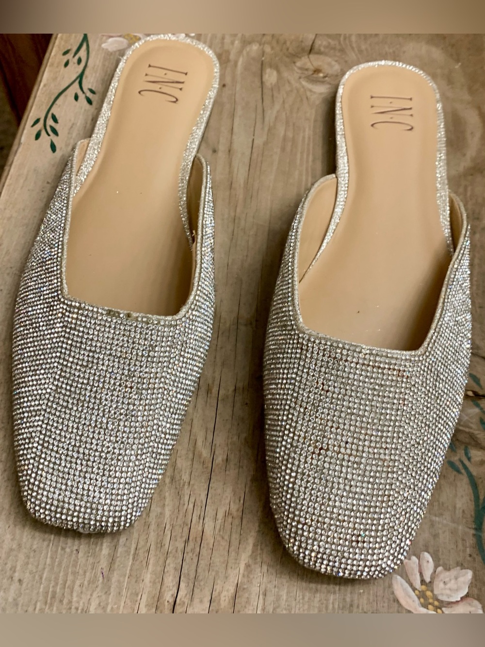 INC International Concepts Silver Rhinestone Slip-On Mules - Picture 11 of 13